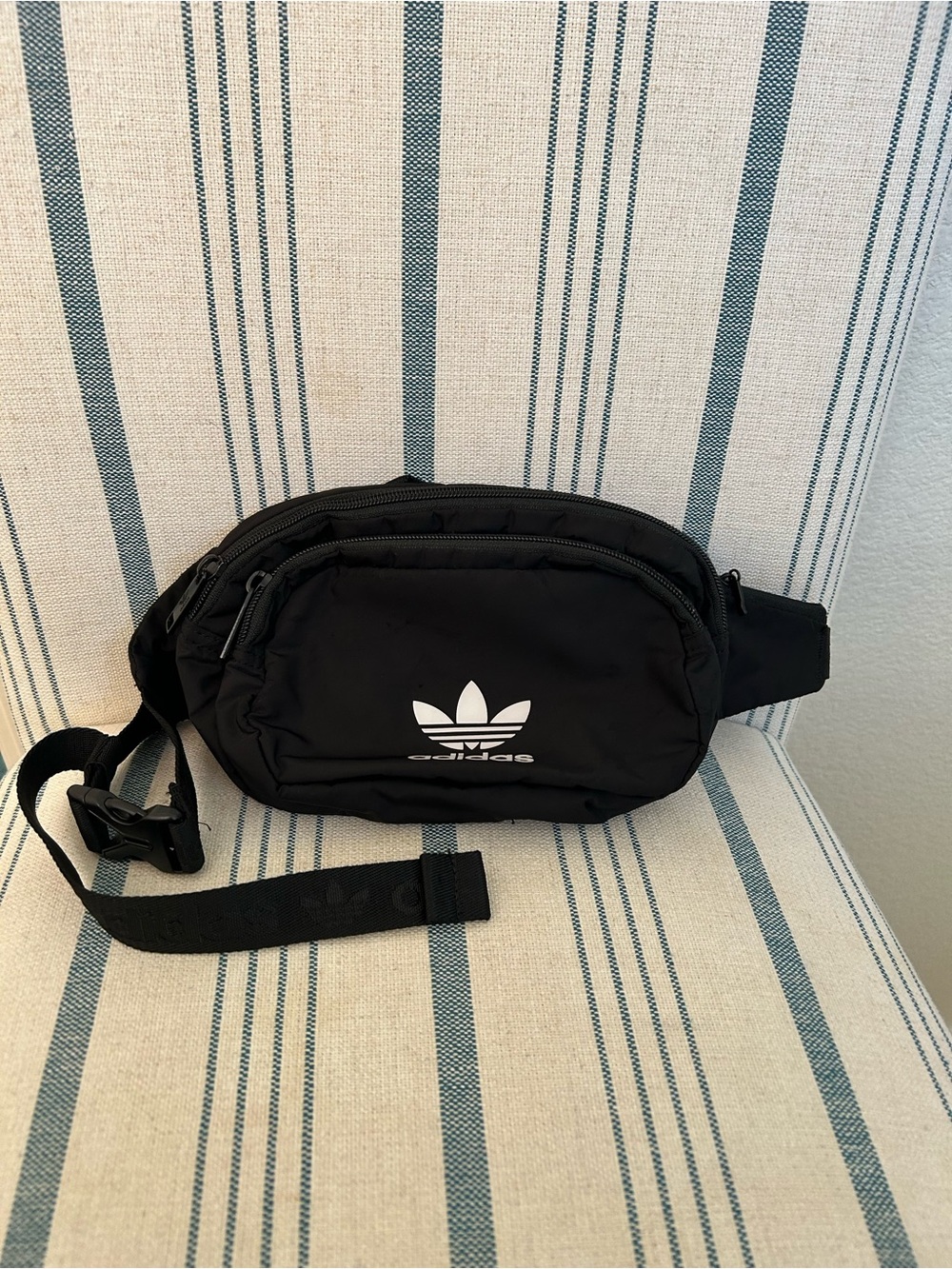 adidas Black Trefoil Belt Bag with White Logo